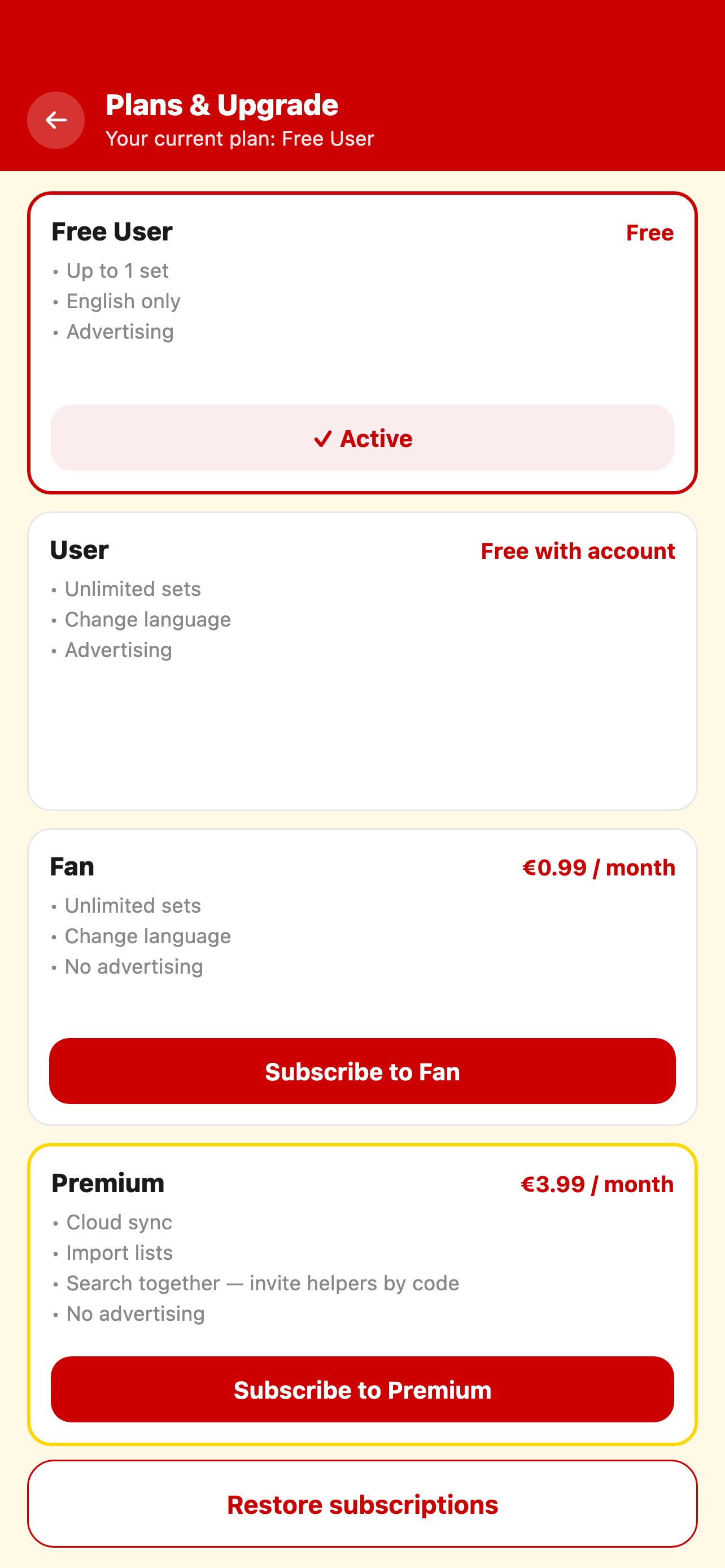 Premium upgrade with cloud sync and export