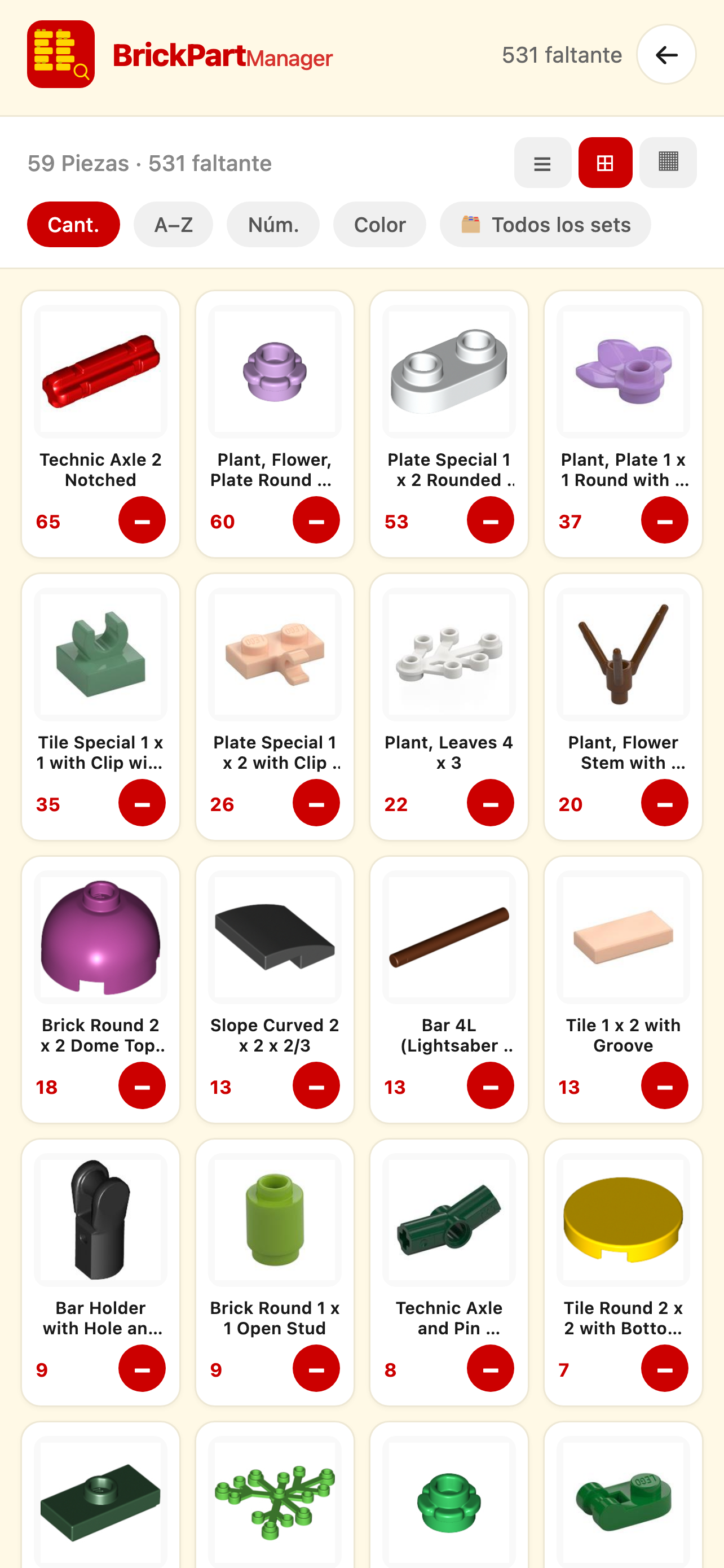 Lista general de piezas que faltan en varios sets