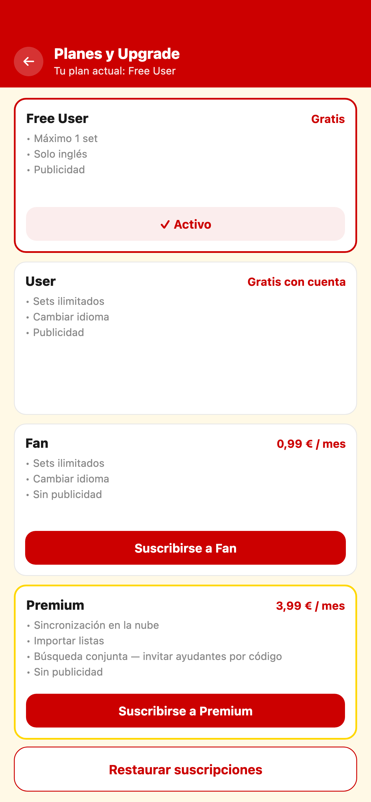 Mejora Premium con sincronización en la nube y exportación