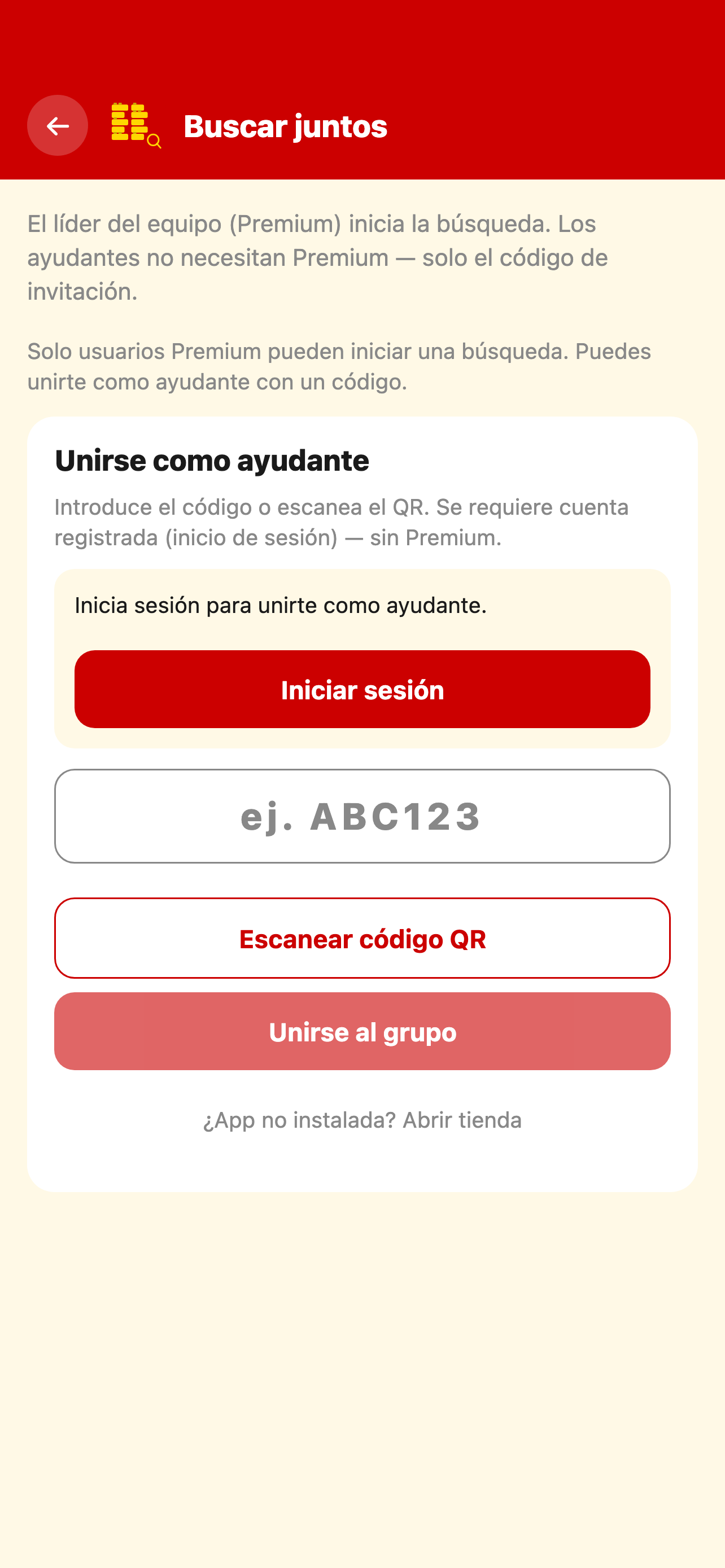 Búsqueda conjunta con código de invitación