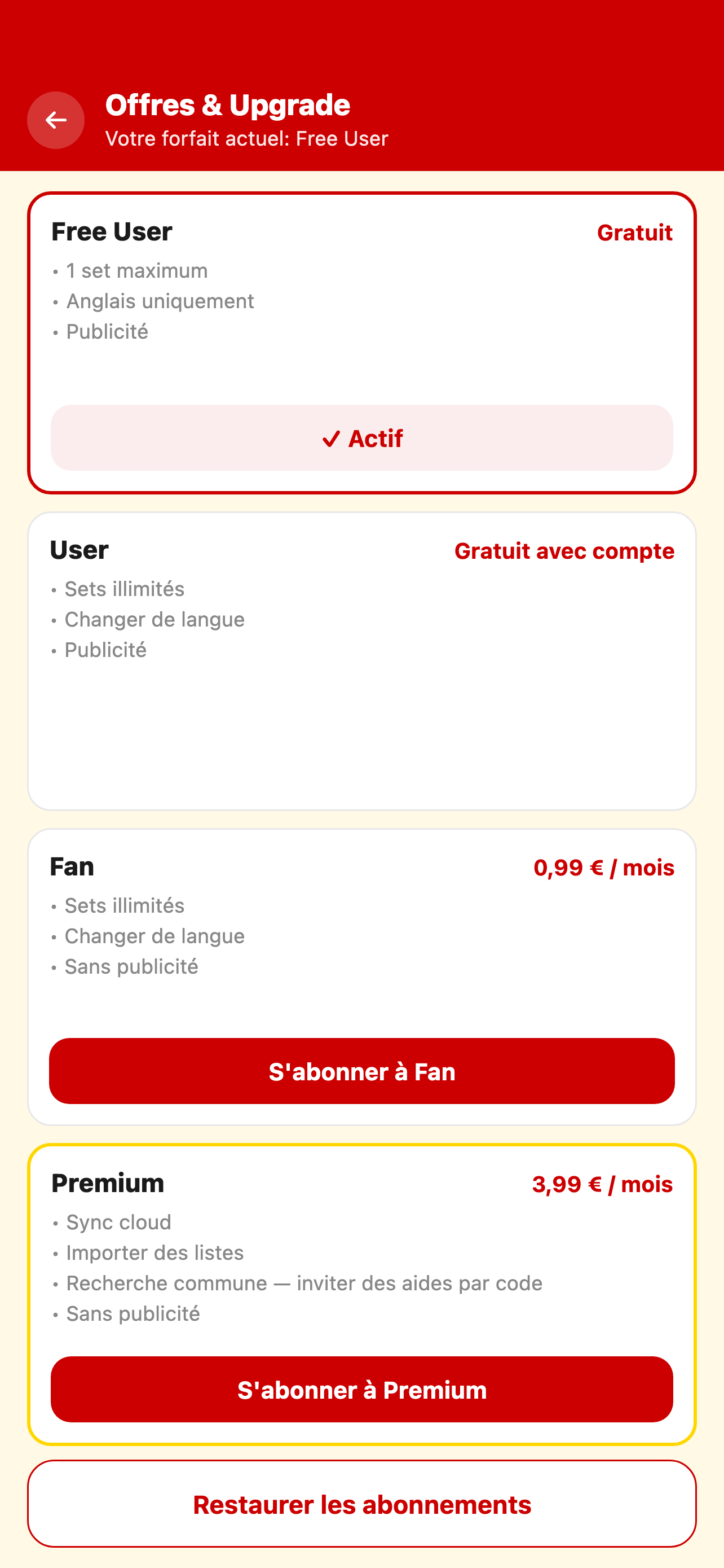 Mise à niveau Premium avec sync cloud et export